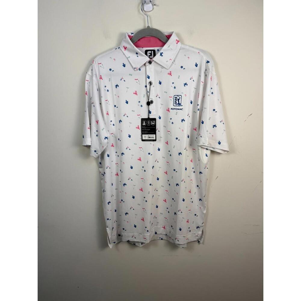 *NWT* Footjoy TPC Potomac Maryland Clam Bake Print Lisle Polo Golf Casual Medium